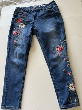 Sand Piper high rise 34" waist denim jeans with embroidery floral design